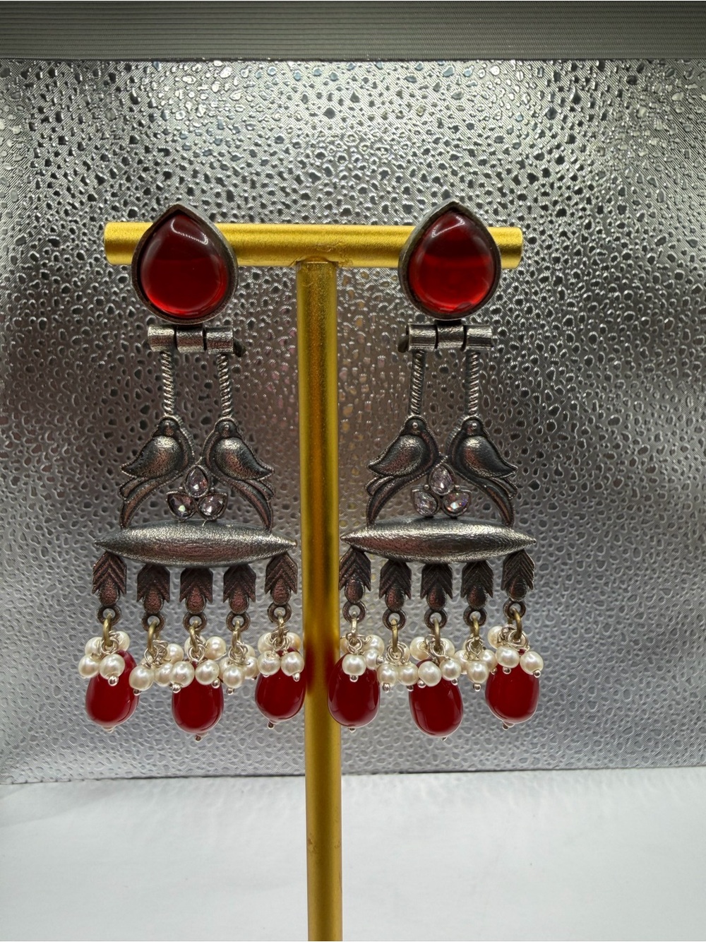 Silver-Tone Oxidized Teardrop Pearl Dangle Earrings - Women Jewelry